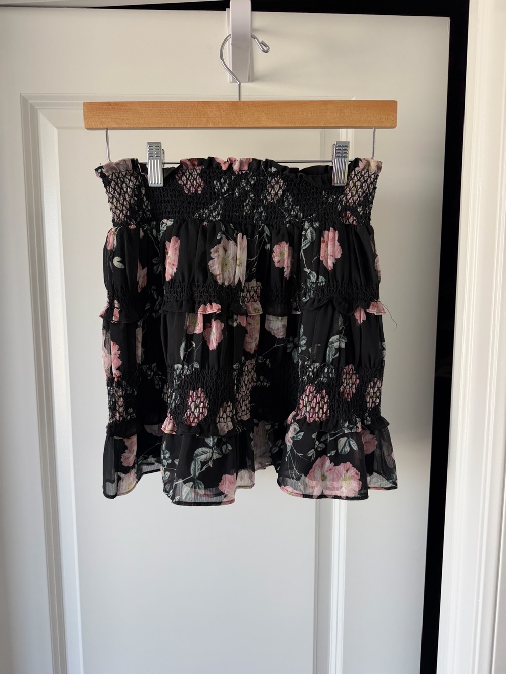 Blue Life Black Floral Tiered Mini Skirt